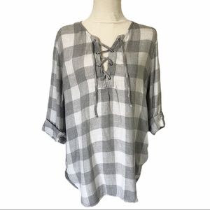 Cloth & Stone Woman's Grey Checkered Top